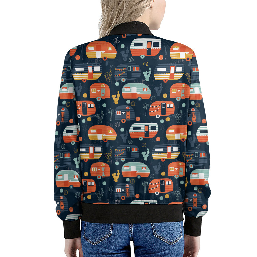 Caravan Camping Pattern Print Women's Bomber Jacket