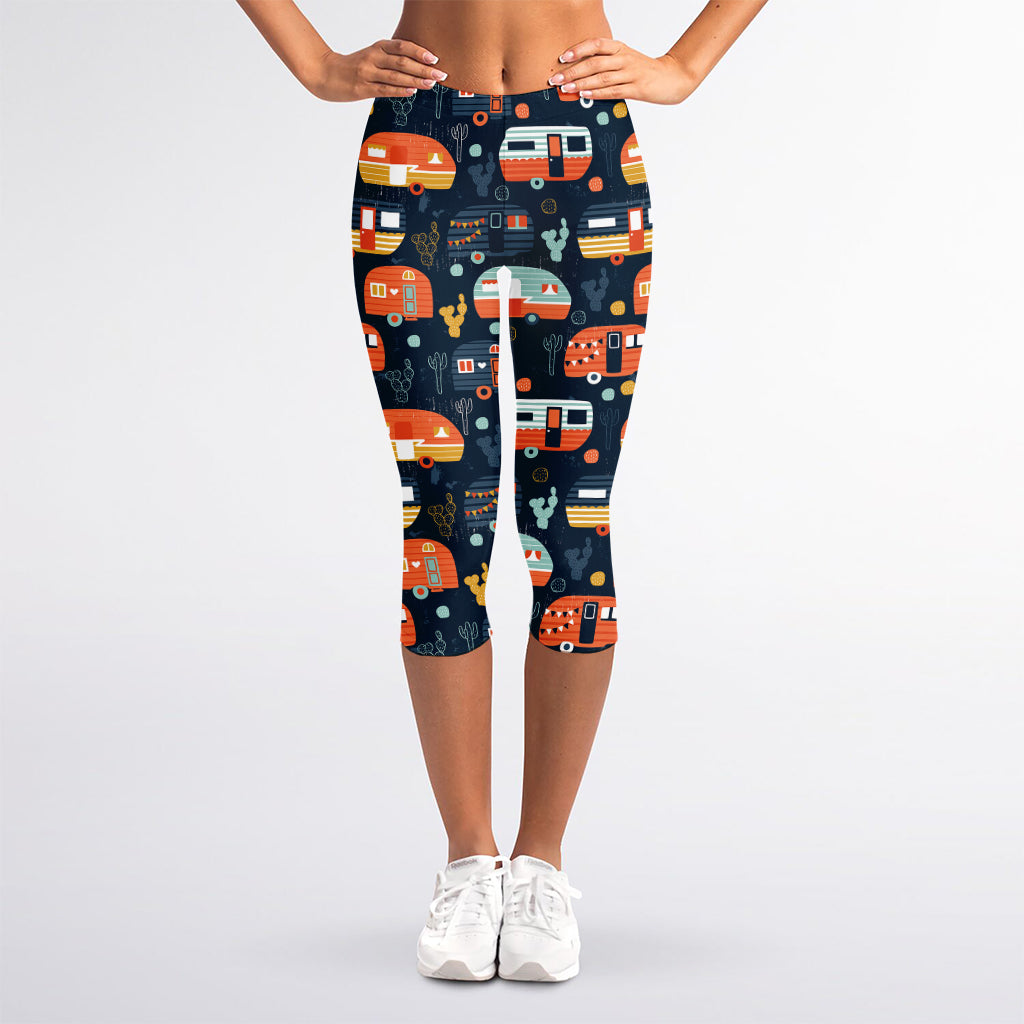 Caravan Camping Pattern Print Women's Capri Leggings