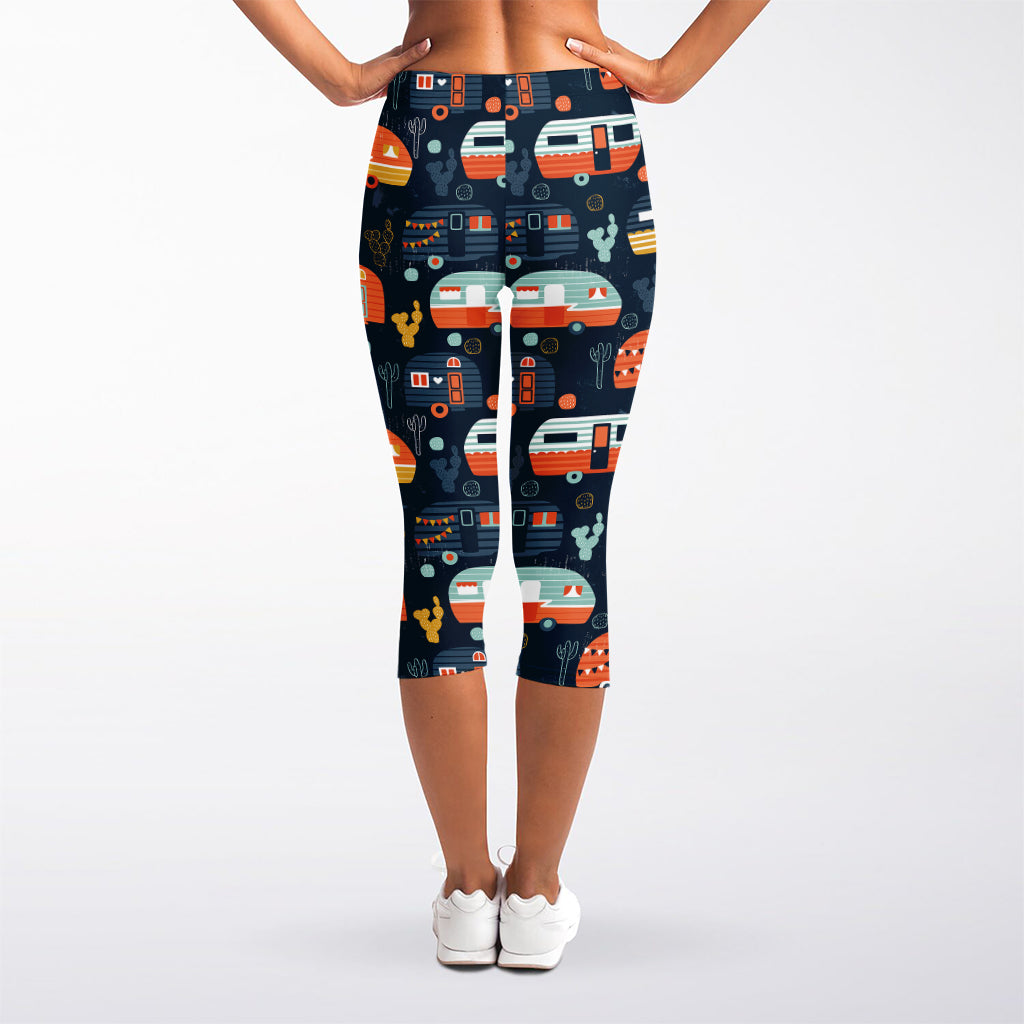 Caravan Camping Pattern Print Women's Capri Leggings