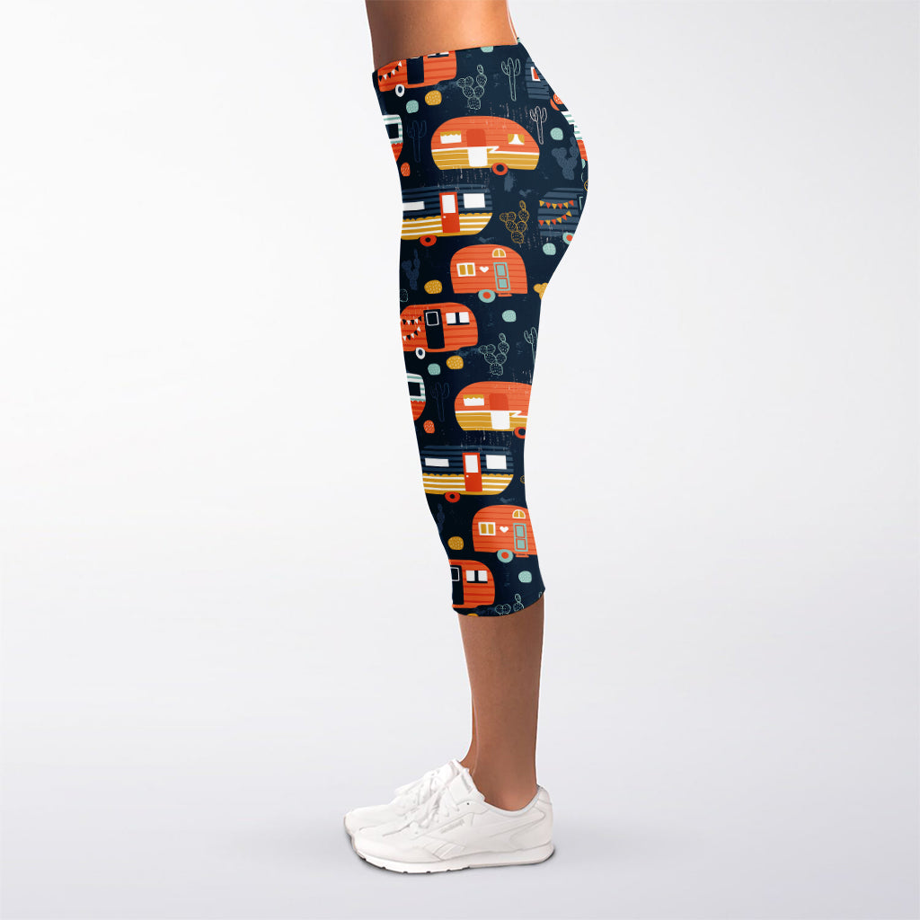 Caravan Camping Pattern Print Women's Capri Leggings