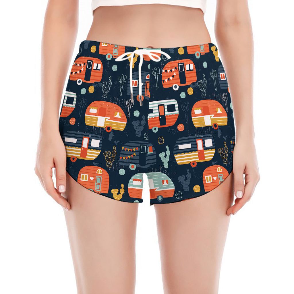 Caravan Camping Pattern Print Women's Split Running Shorts