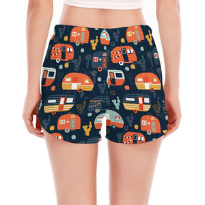 Caravan Camping Pattern Print Women's Split Running Shorts