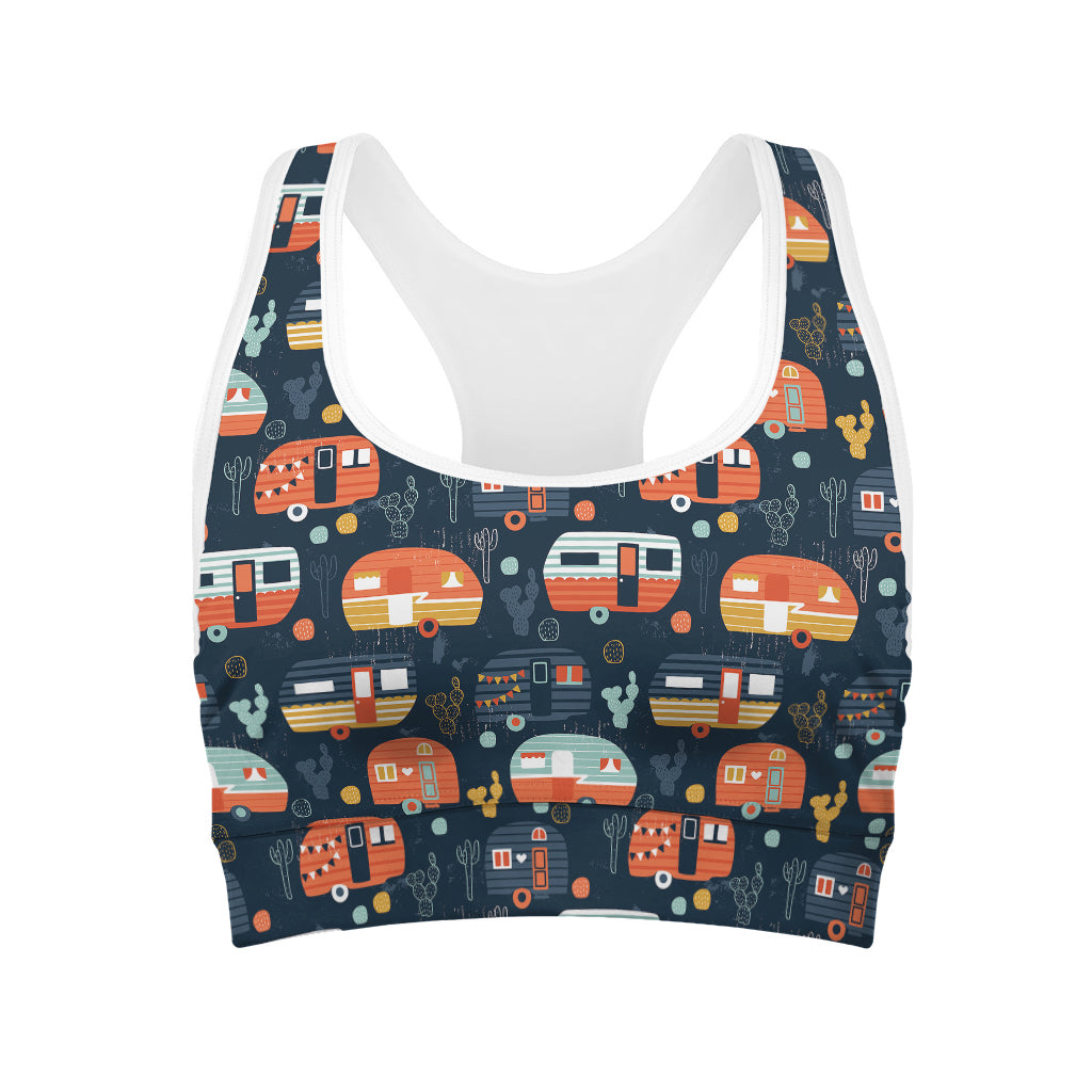 Caravan Camping Pattern Print Women's Sports Bra