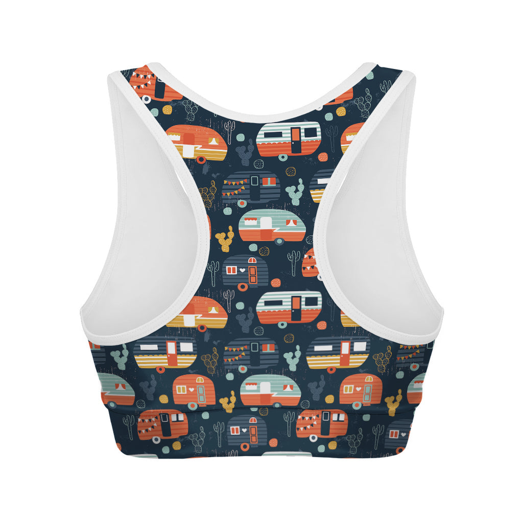 Caravan Camping Pattern Print Women's Sports Bra