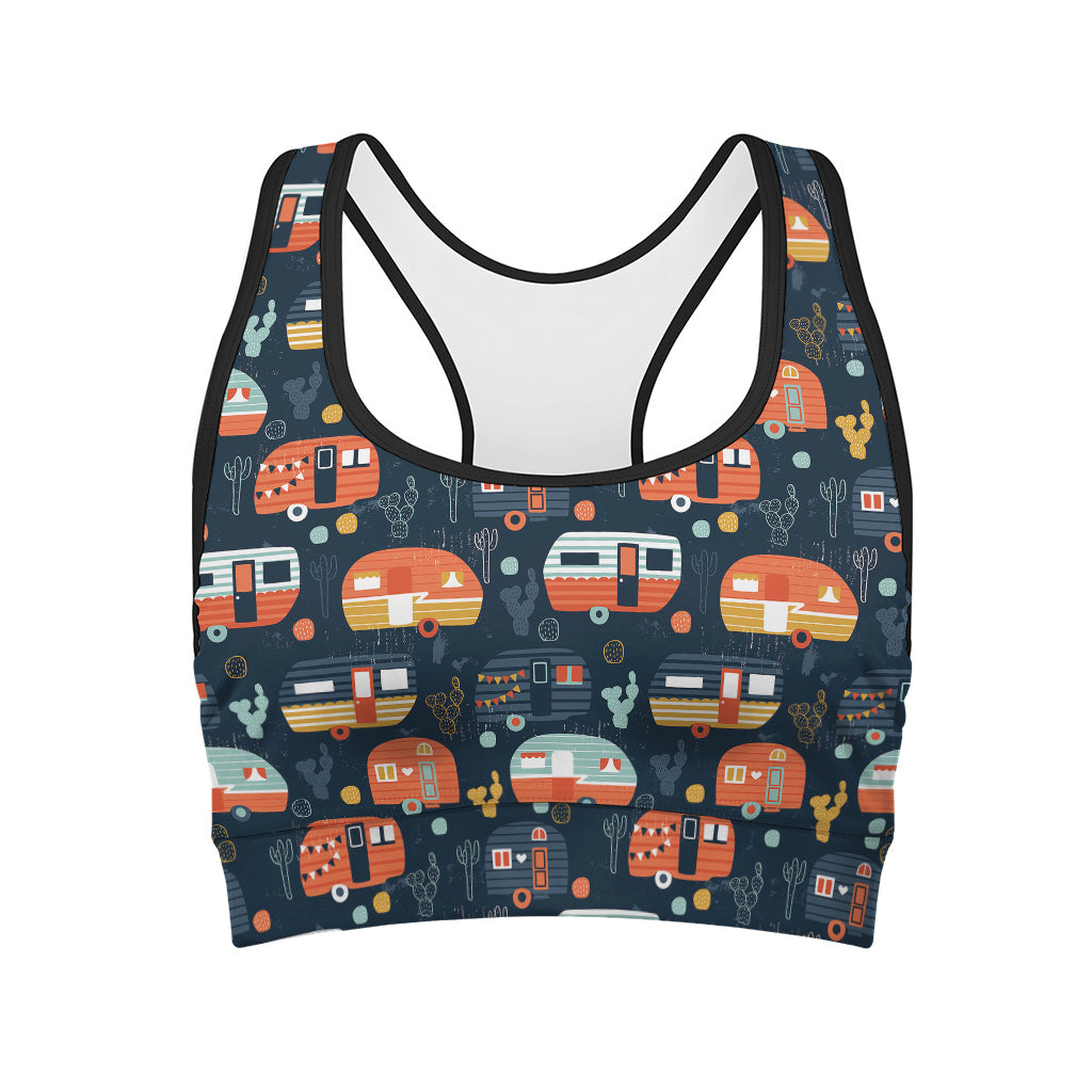 Caravan Camping Pattern Print Women's Sports Bra