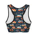 Caravan Camping Pattern Print Women's Sports Bra