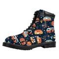 Caravan Camping Pattern Print Padded Collar Lace Up Boots