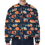 Caravan Camping Pattern Print Zip Sleeve Bomber Jacket