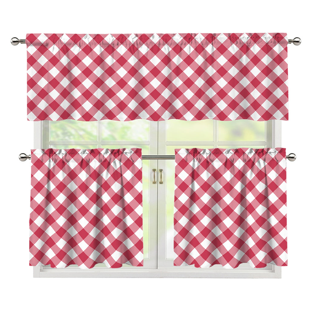 Cardinal Red And White Gingham Print 3 Piece Kitchen Curtains