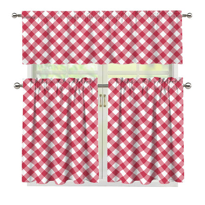 Cardinal Red And White Gingham Print 3 Piece Kitchen Curtains