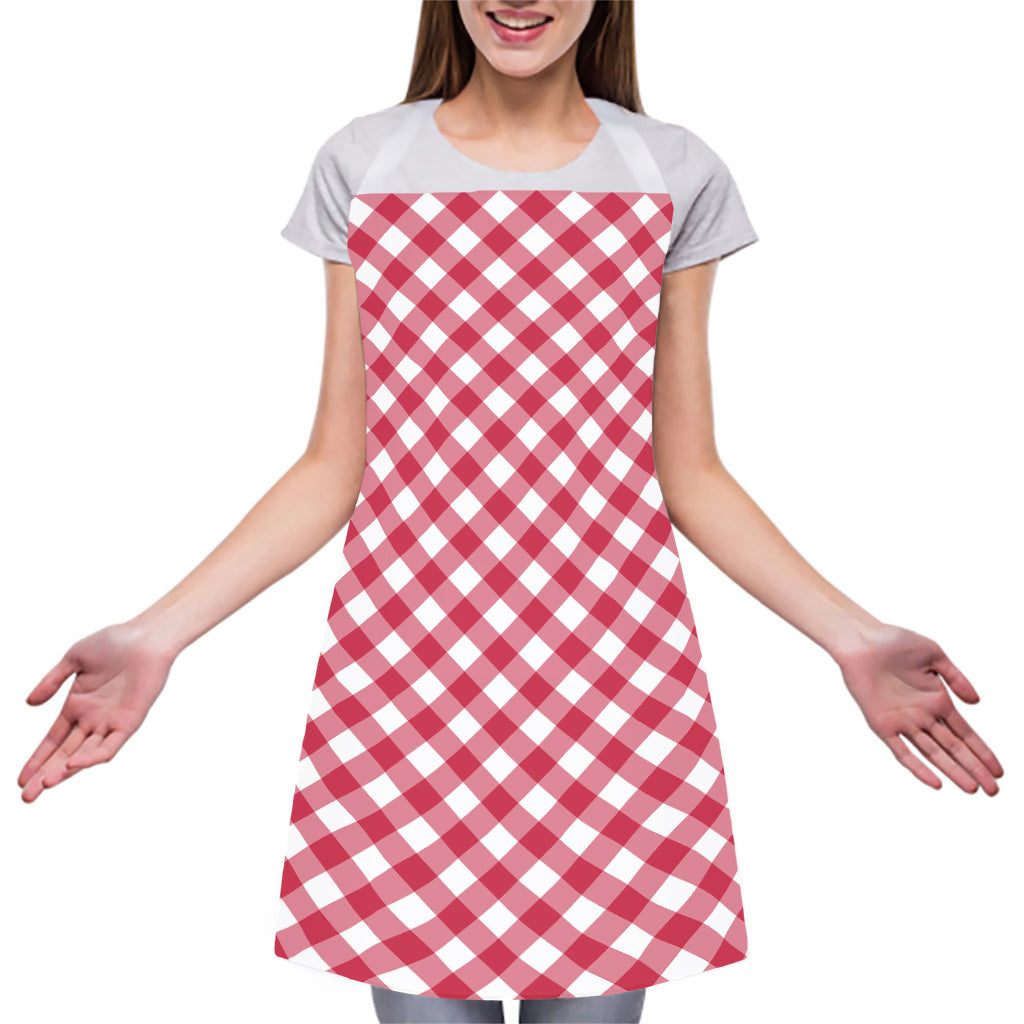 Cardinal Red And White Gingham Print Adjustable Apron