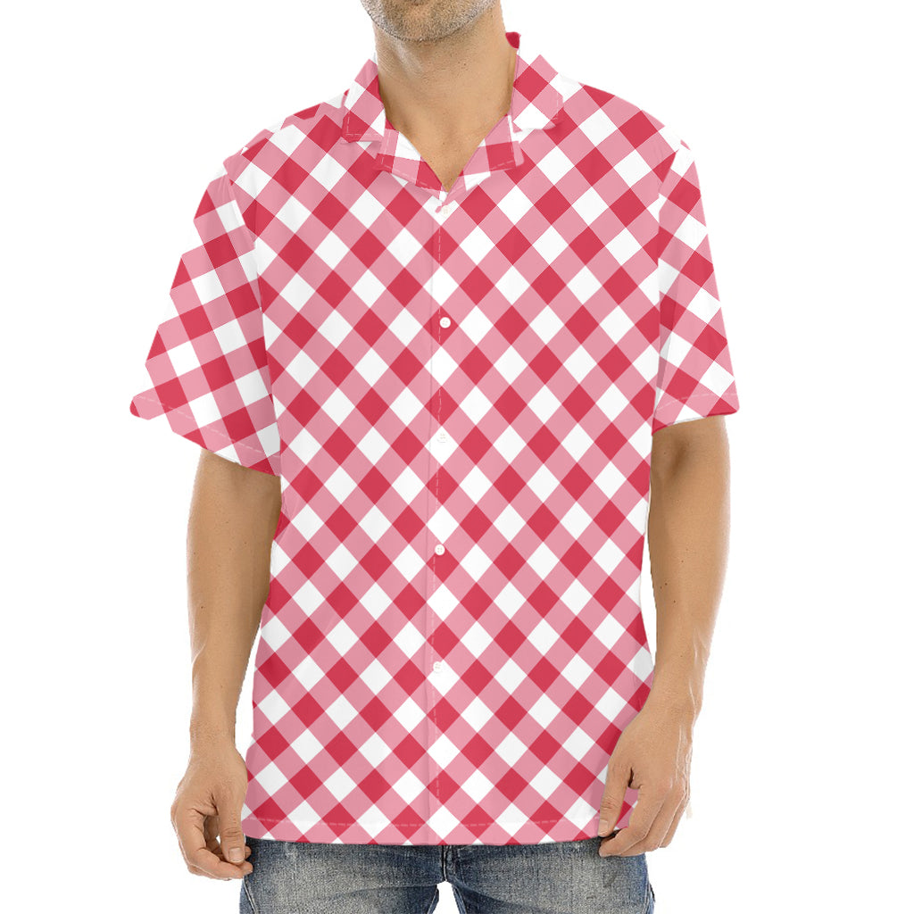 Cardinal Red And White Gingham Print Aloha Shirt