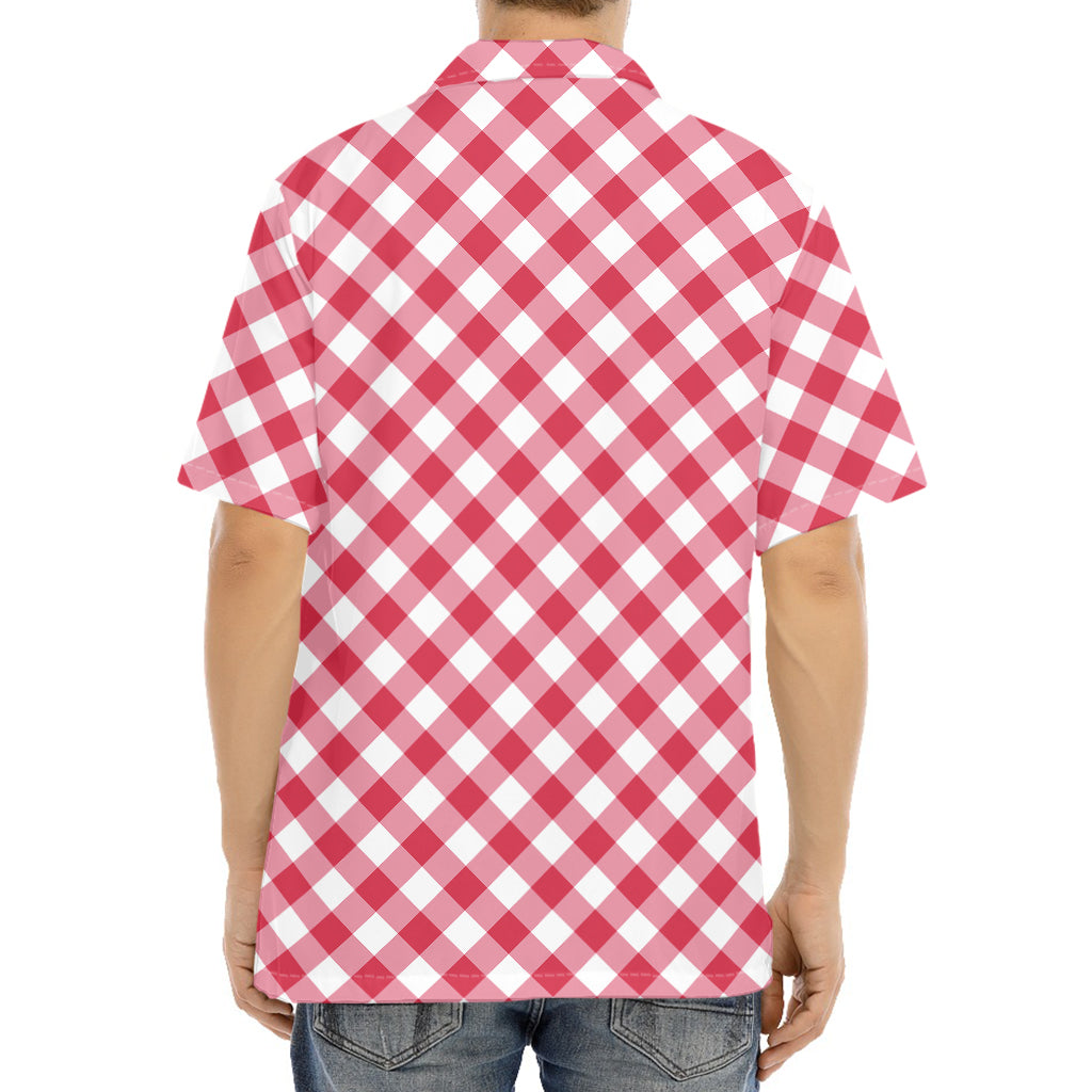 Cardinal Red And White Gingham Print Aloha Shirt
