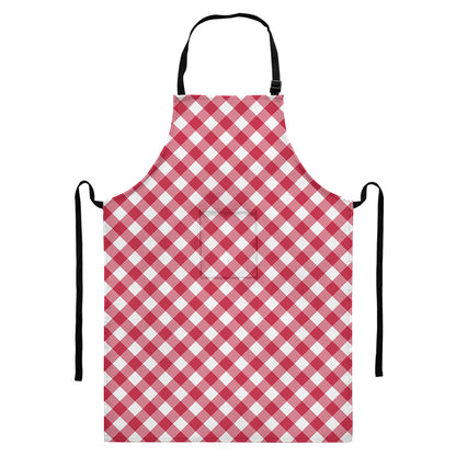 Cardinal Red And White Gingham Print Bib Apron With Pocket