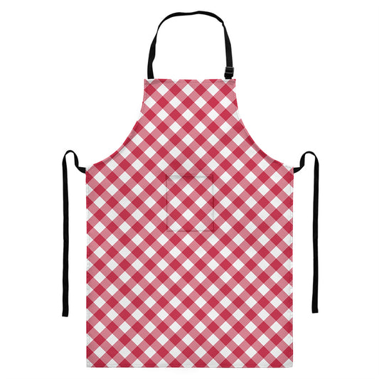 Cardinal Red And White Gingham Print Bib Apron With Pocket