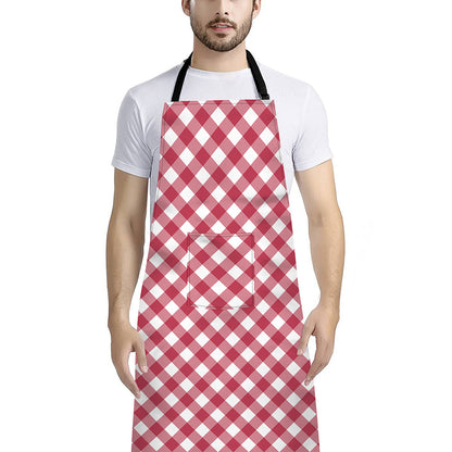 Cardinal Red And White Gingham Print Bib Apron With Pocket