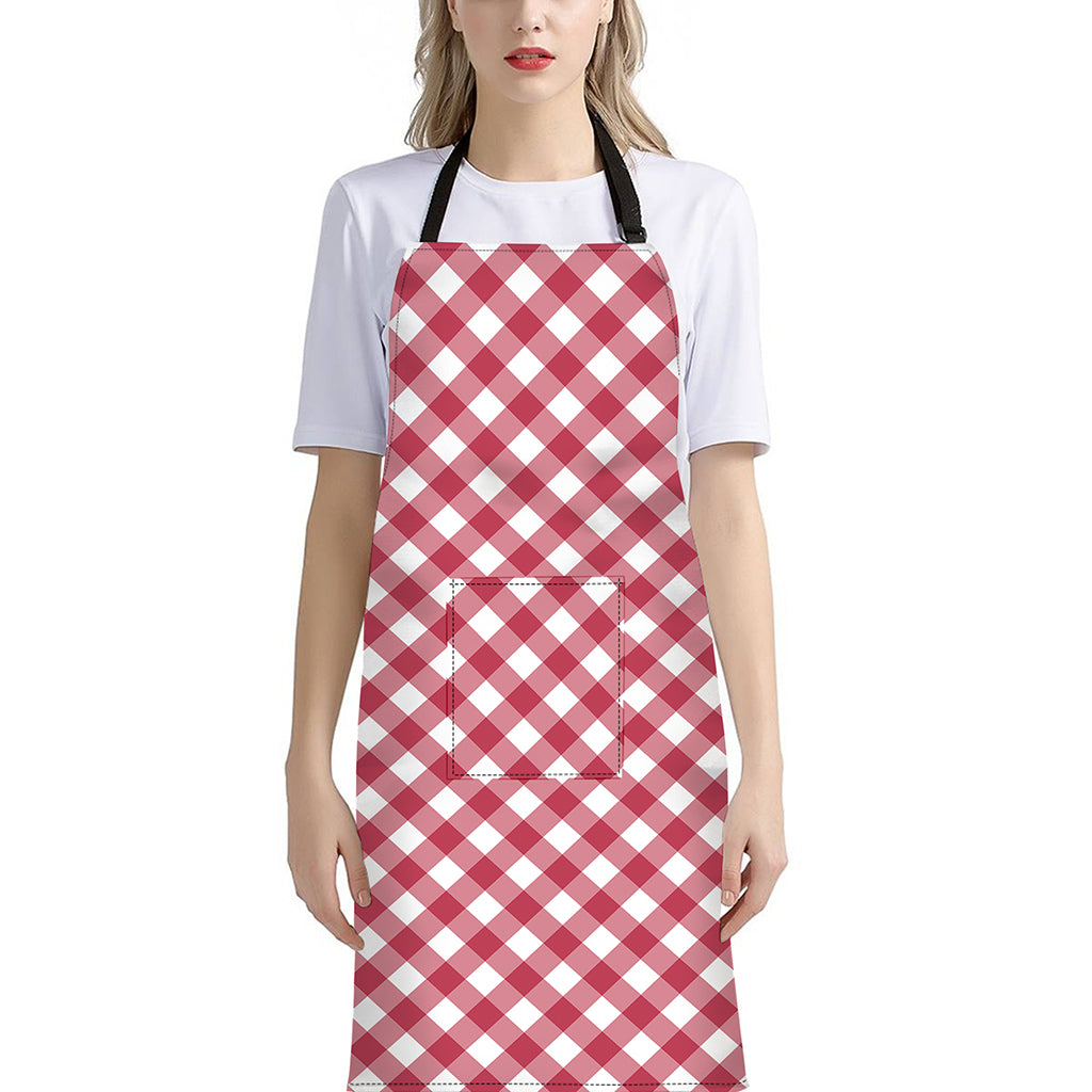 Cardinal Red And White Gingham Print Bib Apron With Pocket