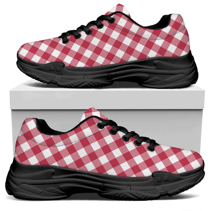 Cardinal Red And White Gingham Print Black Chunky Shoes