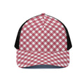 Cardinal Red And White Gingham Print Black Mesh Trucker Hat