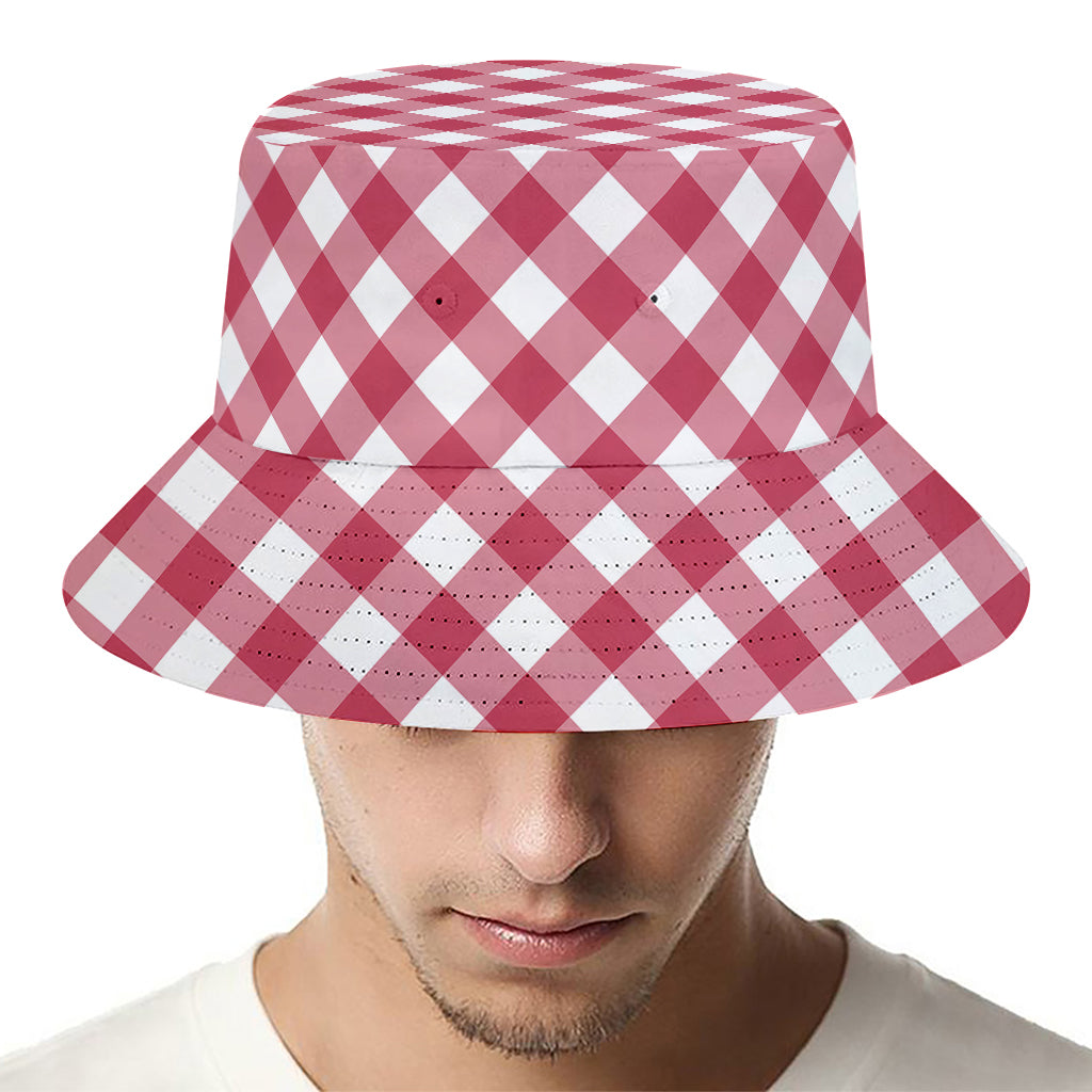 Cardinal Red And White Gingham Print Bucket Hat
