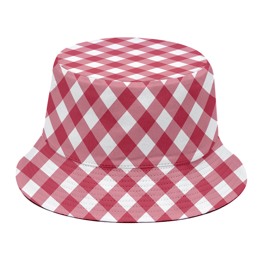Cardinal Red And White Gingham Print Bucket Hat