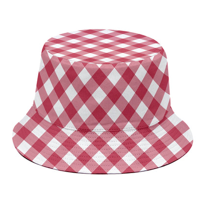 Cardinal Red And White Gingham Print Bucket Hat