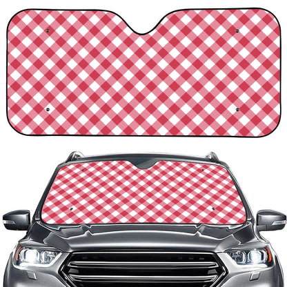 Cardinal Red And White Gingham Print Car Windshield Sun Shade