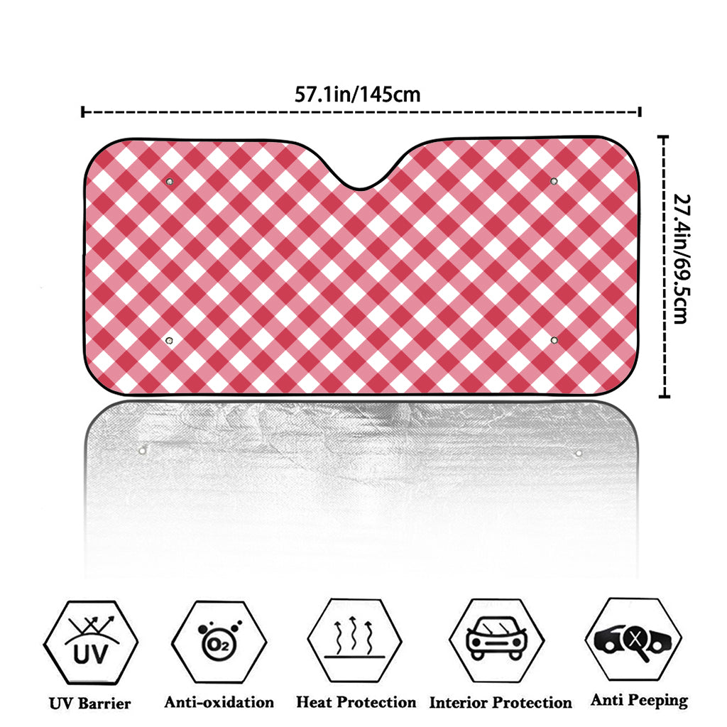 Cardinal Red And White Gingham Print Car Windshield Sun Shade