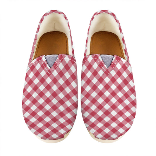 Cardinal Red And White Gingham Print Casual Shoes