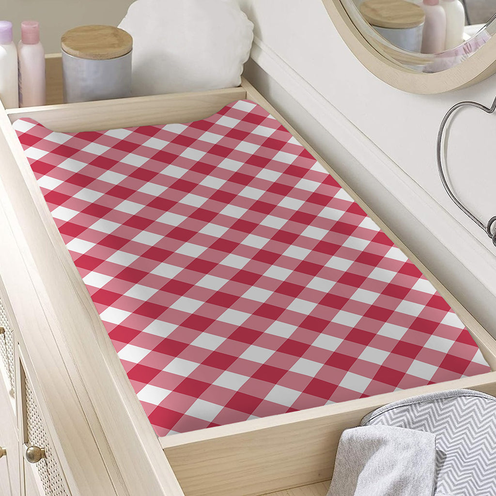 Cardinal Red And White Gingham Print Changing Pad Cover
