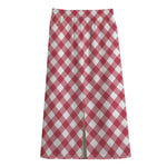 Cardinal Red And White Gingham Print Cotton Front Slit Maxi Skirt