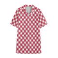 Cardinal Red And White Gingham Print Cotton Hawaiian Shirt