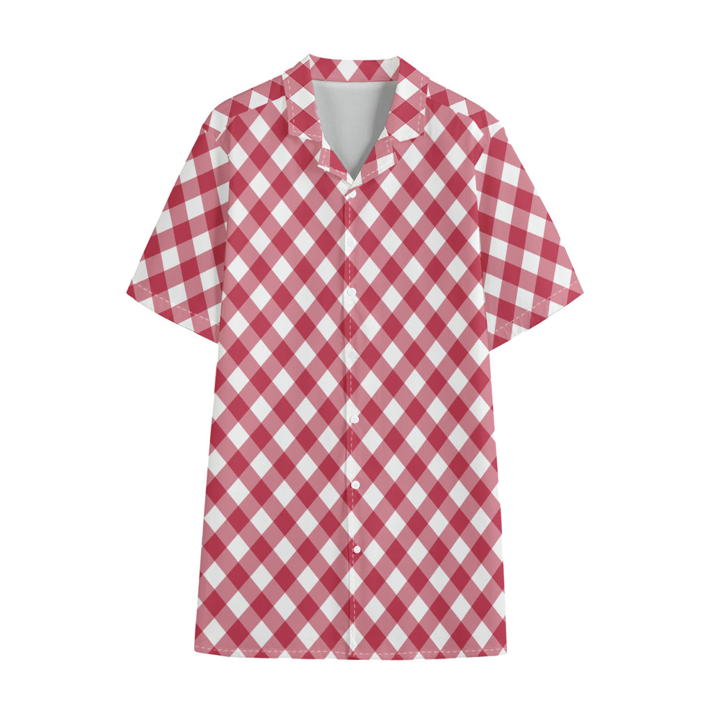 Cardinal Red And White Gingham Print Cotton Hawaiian Shirt