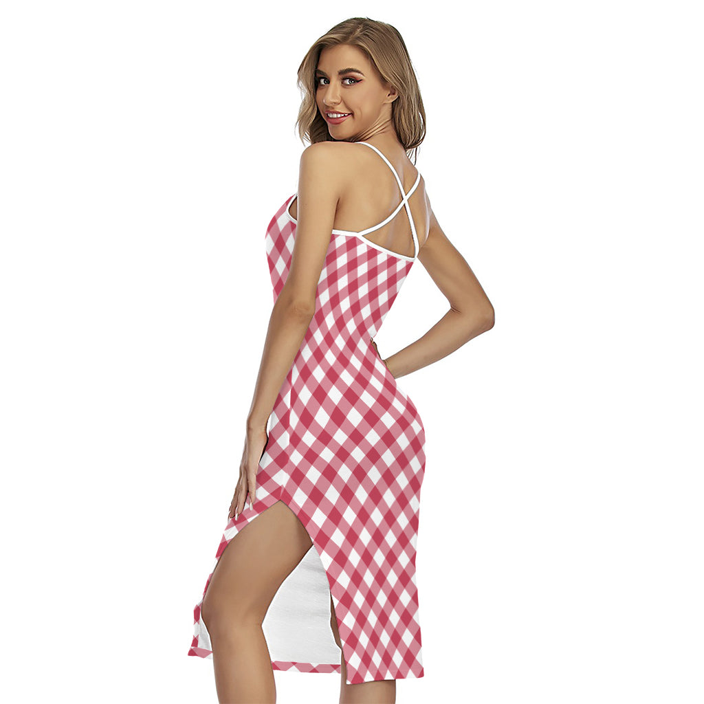 Cardinal Red And White Gingham Print Cross Back Cami Dress