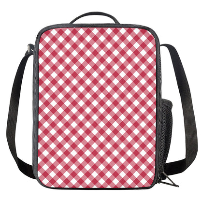 Cardinal Red And White Gingham Print Crossbody Lunch Bag