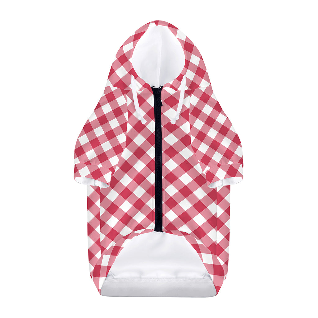 Cardinal Red And White Gingham Print Dog Zip Up Hoodie