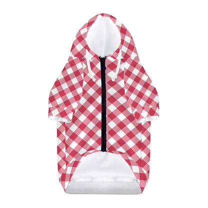 Cardinal Red And White Gingham Print Dog Zip Up Hoodie