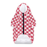Cardinal Red And White Gingham Print Dog Zip Up Hoodie