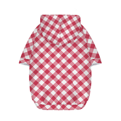 Cardinal Red And White Gingham Print Dog Zip Up Hoodie