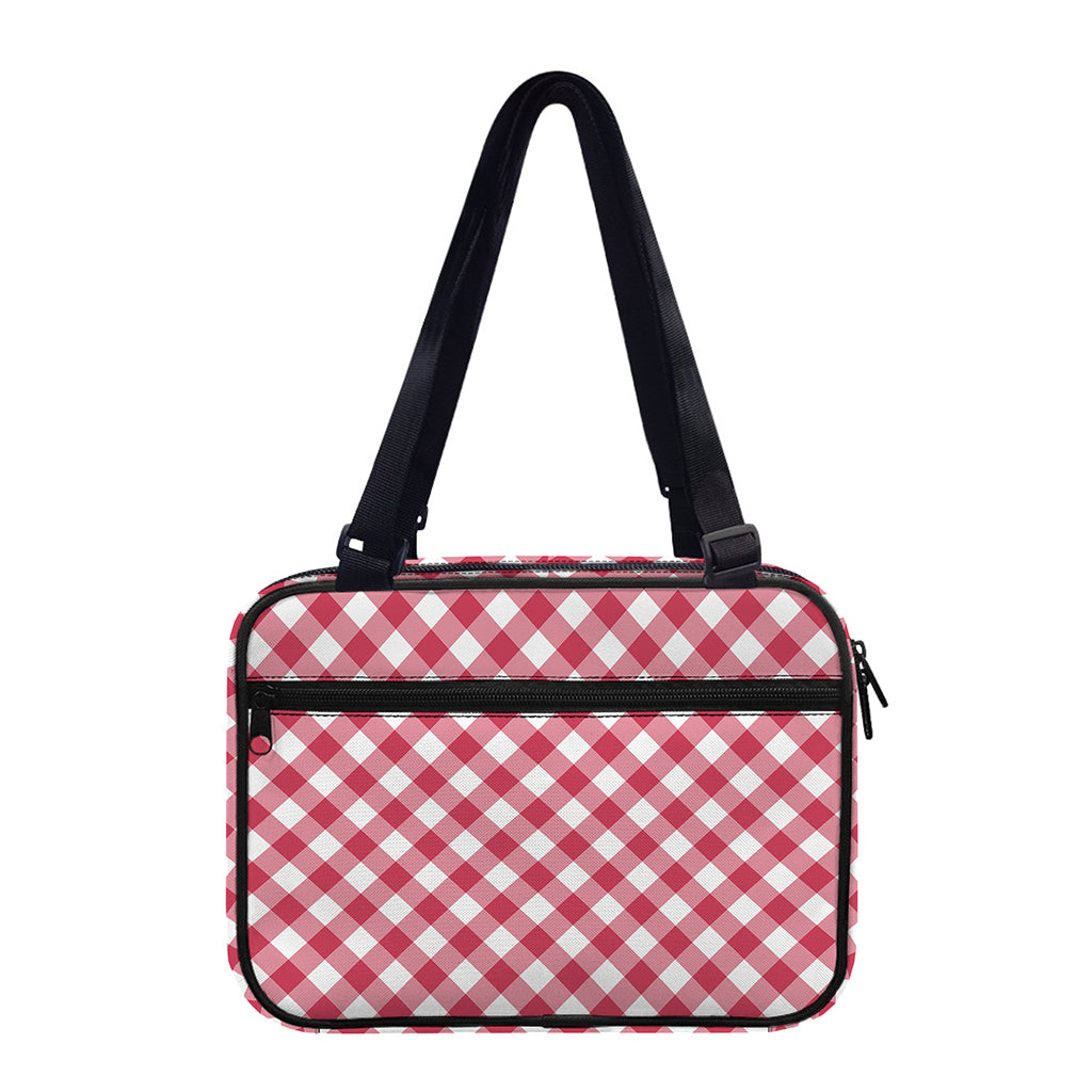 Cardinal Red And White Gingham Print Double Strap Bible Bag