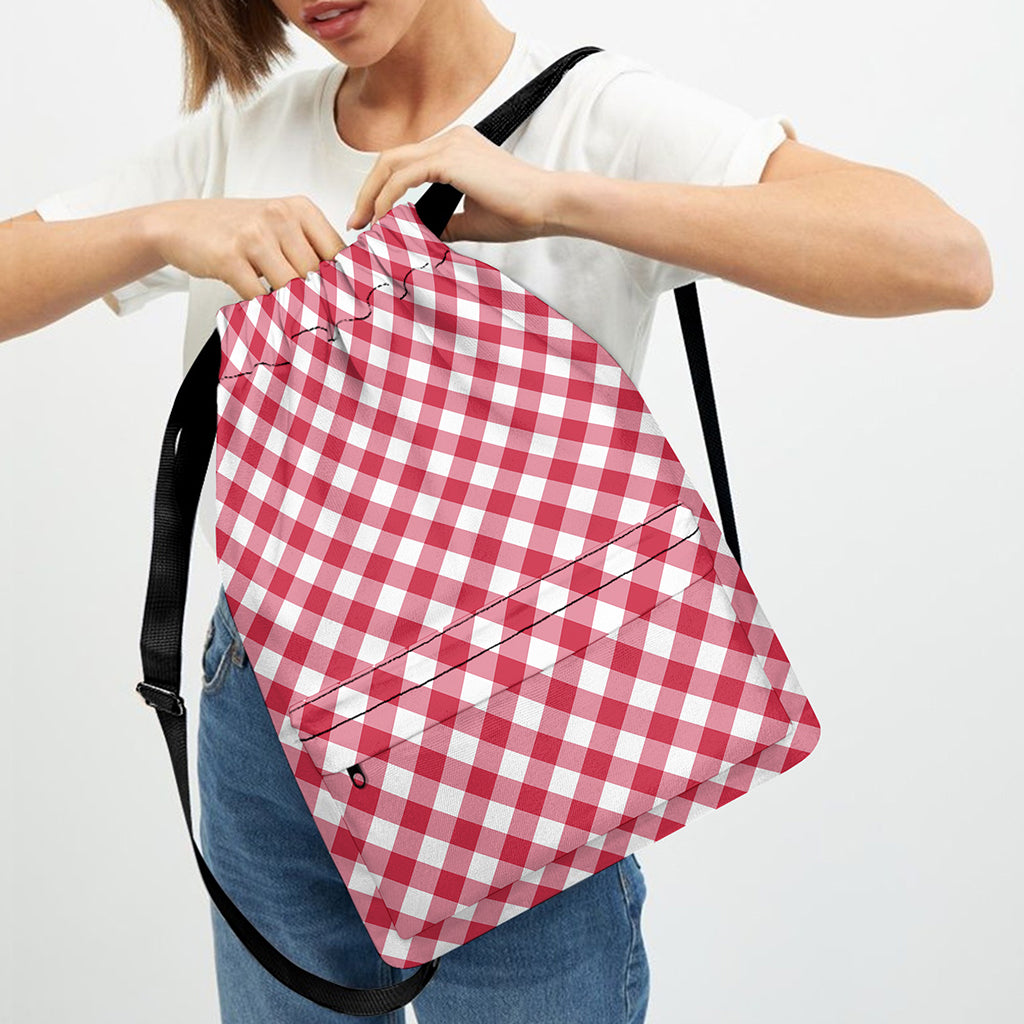 Cardinal Red And White Gingham Print Drawstring Backpack
