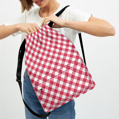 Cardinal Red And White Gingham Print Drawstring Backpack