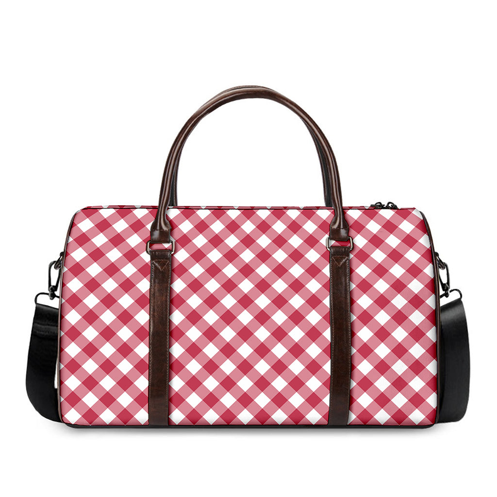 Cardinal Red And White Gingham Print Duffle Bag
