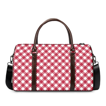 Cardinal Red And White Gingham Print Duffle Bag