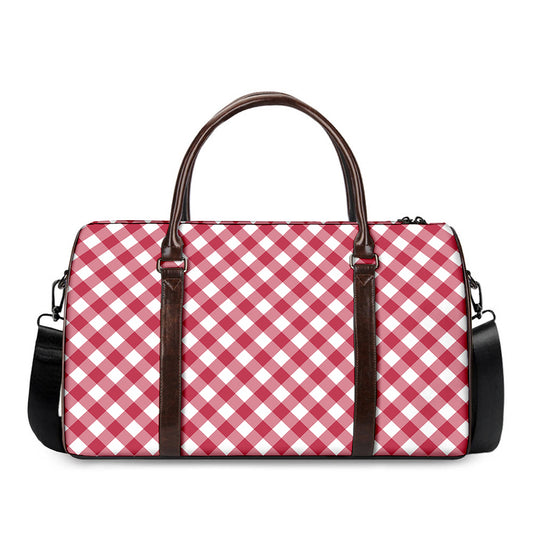 Cardinal Red And White Gingham Print Duffle Bag