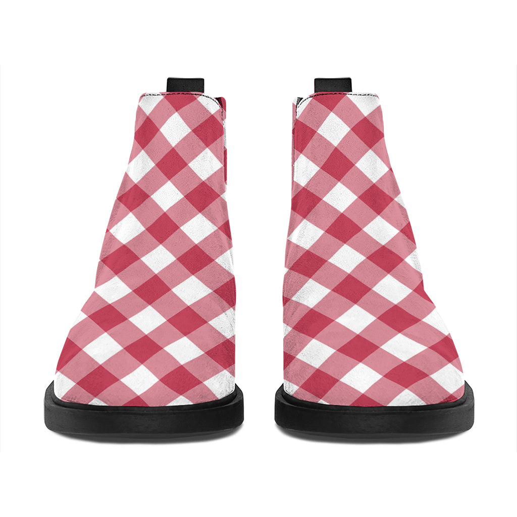 Cardinal Red And White Gingham Print Flat Ankle Boots