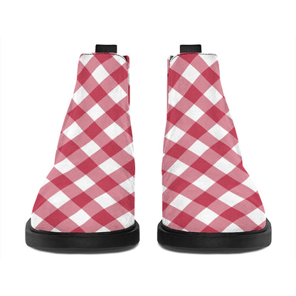 Cardinal Red And White Gingham Print Flat Ankle Boots