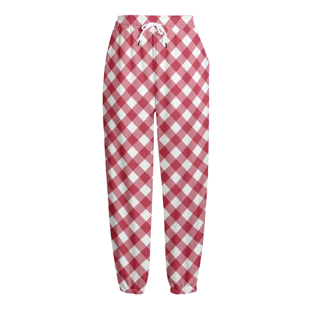 Cardinal Red And White Gingham Print Fleece Lined Knit Pants
