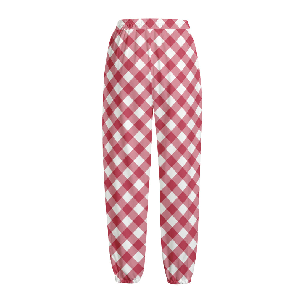 Cardinal Red And White Gingham Print Fleece Lined Knit Pants