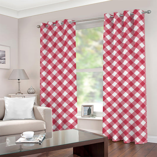 Cardinal Red And White Gingham Print Grommet Curtains